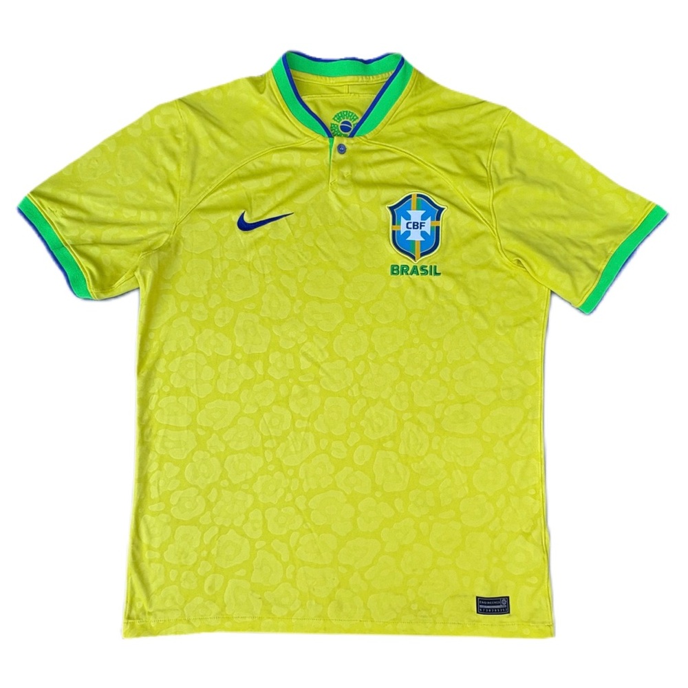 Nike Brazil Soccer Home Embroidered Yellow Green Short Sleeve T-shirt Jersey